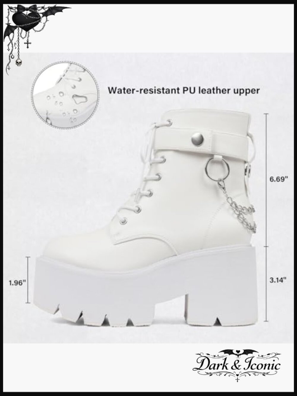 Platform Ankle Boots Combat Wedge Heel Lace Up Zipper Punk Chain Shoes - Picture 5 of 7
